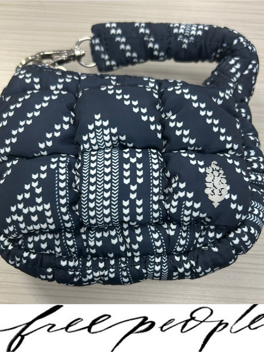 Free People Quilted Printed Micro Pouch in Navy❤️ NWOT